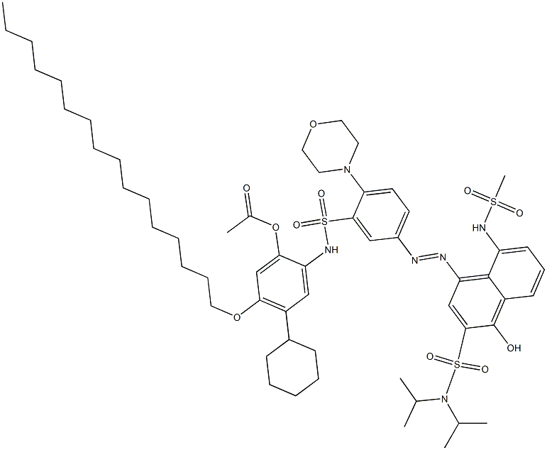 N-(2-Acetoxy-5-cyclohexyl-4-hexadecyloxyphenyl)-5-[2-(diisopropylsulfamoyl)-1-hydroxy-5-(methylsulfonylamino)-4-naphtylazo]-2-morpholinobenzenesulfonamide Struktur