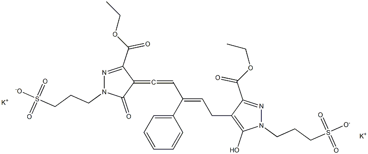 3-[3-Ethoxycarbonyl-5-hydroxy-4-[3-phenyl-5-[3-ethoxycarbonyl-5-oxo-1-(3-sulfopropyl)-2-pyrazolin-4-ylidene]-2,4-pentadienyl]-1H-pyrazol-1-yl]propane-1-sulfonic acid dipotassium salt Struktur