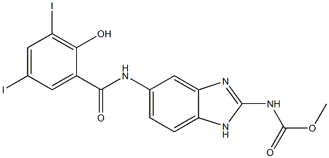 N-[5-[(2-Hydroxy-3,5-diiodobenzoyl)amino]-1H-benzimidazol-2-yl]carbamic acid methyl ester Struktur