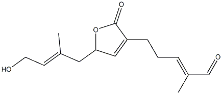 3-[(E)-4-Formyl-3-pentenyl]-5-[(E)-4-hydroxy-2-methyl-2-butenyl]furan-2(5H)-one Struktur