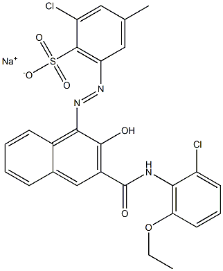 2-Chloro-4-methyl-6-[[3-[[(2-chloro-6-ethoxyphenyl)amino]carbonyl]-2-hydroxy-1-naphtyl]azo]benzenesulfonic acid sodium salt Struktur