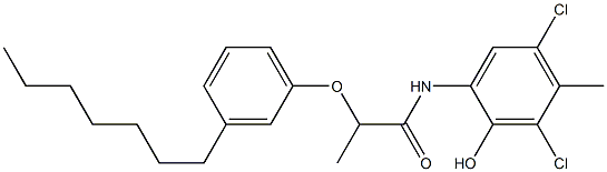 2-[2-(3-Heptylphenoxy)propanoylamino]-4,6-dichloro-5-methylphenol Struktur