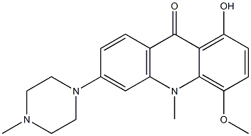 1-Hydroxy-10-methyl-4-methoxy-6-(4-methylpiperazin-1-yl)acridin-9(10H)-one Struktur