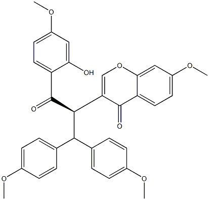 3-[(R)-1-[Bis(4-methoxyphenyl)methyl]-2-(2-hydroxy-4-methoxyphenyl)-2-oxoethyl]-7-methoxy-4H-1-benzopyran-4-one Struktur