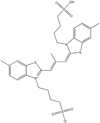 6-Methyl-2-[2-methyl-3-[6-methyl-3-(4-sulfobutyl)benzothiazol-2(3H)-ylidene]-1-propenyl]-3-(4-sulfonatobutyl)benzothiazol-3-ium Struktur