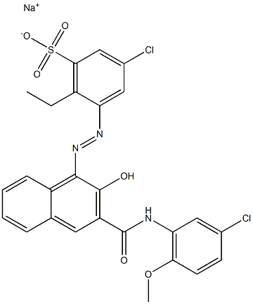 3-Chloro-6-ethyl-5-[[3-[[(3-chloro-6-methoxyphenyl)amino]carbonyl]-2-hydroxy-1-naphtyl]azo]benzenesulfonic acid sodium salt Struktur