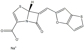 (5R)-7-Oxo-6-[(thieno[3,2-b]furan-2-yl)methylene]-4-thia-1-azabicyclo[3.2.0]hept-2-ene-2-carboxylic acid sodium salt Struktur