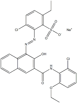 3-Chloro-6-ethyl-2-[[3-[[(2-chloro-6-ethoxyphenyl)amino]carbonyl]-2-hydroxy-1-naphtyl]azo]benzenesulfonic acid sodium salt Struktur