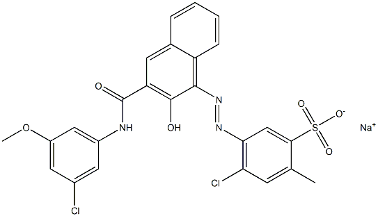 4-Chloro-2-methyl-5-[[3-[[(3-chloro-5-methoxyphenyl)amino]carbonyl]-2-hydroxy-1-naphtyl]azo]benzenesulfonic acid sodium salt Struktur