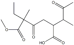 2-Ethyl-2-methyl-5-(1-acetylethyl)-3-oxoadipic acid hydrogen 1-methyl ester Struktur