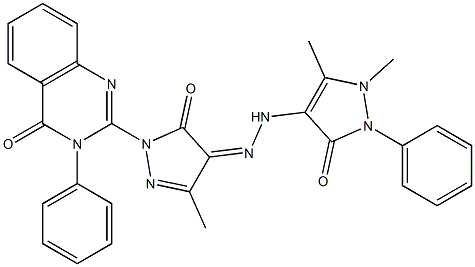 3-(Phenyl)-2-[[4,5-dihydro-3-methyl-5-oxo-4-[[(1,5-dimethyl-2,3-dihydro-2-phenyl-3-oxo-1H-pyrazol)-4-yl]aminoimino]-1H-pyrazol]-1-yl]quinazolin-4(3H)-one Struktur