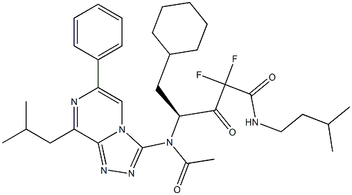 (4S)-5-Cyclohexyl-2,2-difluoro-4-[[8-isobutyl-6-phenyl-1,2,4-triazolo[4,3-a]pyrazin-3-yl]acetylamino]-N-isopentyl-3-oxovaleramide Struktur