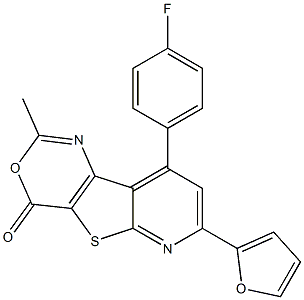 2-Methyl-7-(2-furanyl)-9-(4-fluorophenyl)-4H-pyrido[3',2':4,5]thieno[3,2-d][1,3]oxazin-4-one Struktur