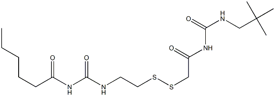 1-Hexanoyl-3-[2-[[(3-neopentylureido)carbonylmethyl]dithio]ethyl]urea Struktur