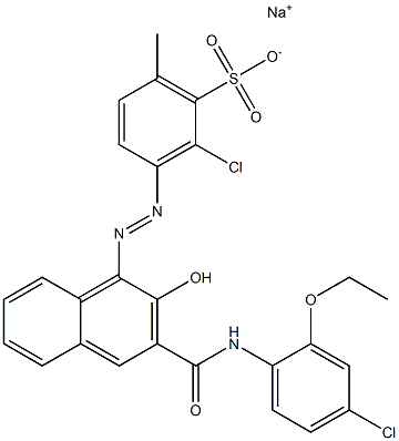 2-Chloro-6-methyl-3-[[3-[[(4-chloro-2-ethoxyphenyl)amino]carbonyl]-2-hydroxy-1-naphtyl]azo]benzenesulfonic acid sodium salt Struktur