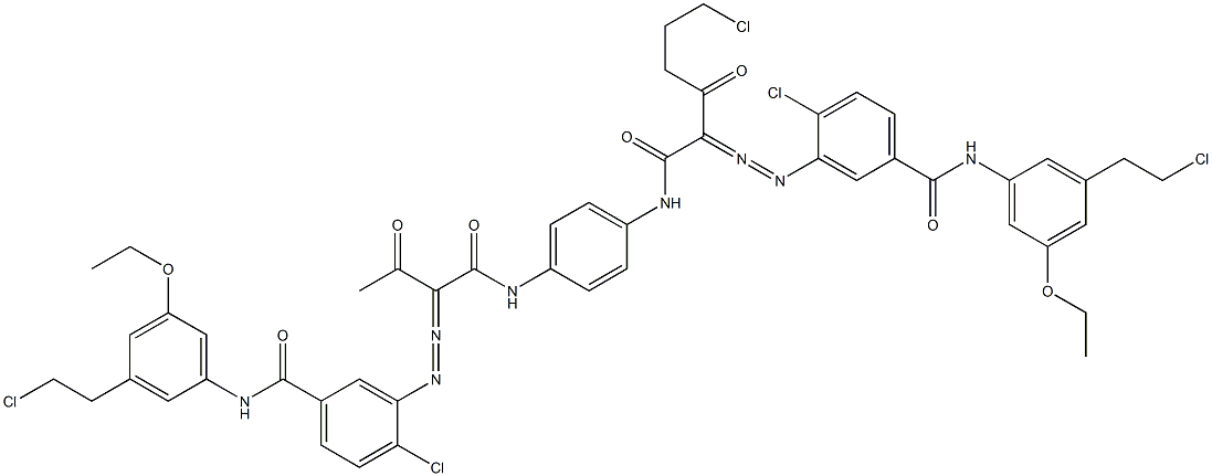 3,3'-[2-(2-Chloroethyl)-1,4-phenylenebis[iminocarbonyl(acetylmethylene)azo]]bis[N-[3-(2-chloroethyl)-5-ethoxyphenyl]-4-chlorobenzamide] Struktur