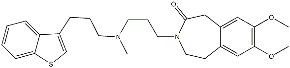 2,3-Dihydro-7,8-dimethoxy-3-[3-[N-[3-(1-benzothiophen-3-yl)propyl]-N-methylamino]propyl]-1H-3-benzazepin-4(5H)-one Struktur