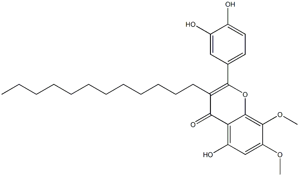 5-Hydroxy-2-(3,4-dihydroxyphenyl)-7,8-dimethoxy-3-dodecyl-4H-1-benzopyran-4-one Struktur