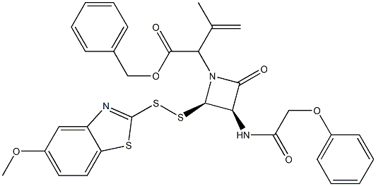 3-Methyl-2-[(3R,4R)-2-oxo-3-[(phenoxyacetyl)amino]-4-[(5-methoxybenzothiazol-2-yl)dithio]azetidin-1-yl]-3-butenoic acid benzyl ester Struktur