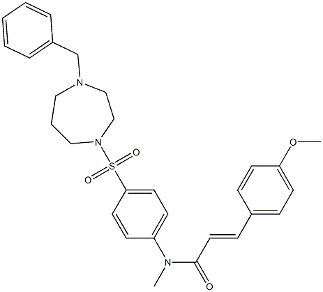 N-Methyl-4-methoxy-N-[4-[4-benzyl-1,4-diazacycloheptan-1-ylsulfonyl]phenyl]-trans-cinnamamide Struktur