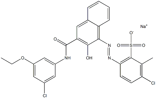 3-Chloro-2-methyl-6-[[3-[[(3-chloro-5-ethoxyphenyl)amino]carbonyl]-2-hydroxy-1-naphtyl]azo]benzenesulfonic acid sodium salt Struktur