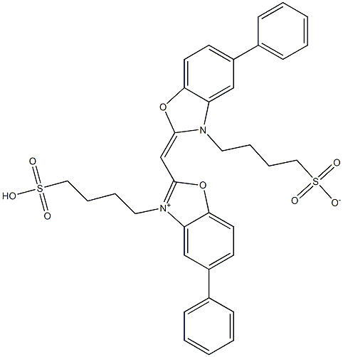 4-[[2-[[[5-Phenyl-3-(4-sulfonatobutyl)-2,3-dihydro-benzoxazol]-2-ylidene]methyl]-5-phenylbenzoxazol-3-ium]-3-yl]-1-butanesulfonic acid Struktur