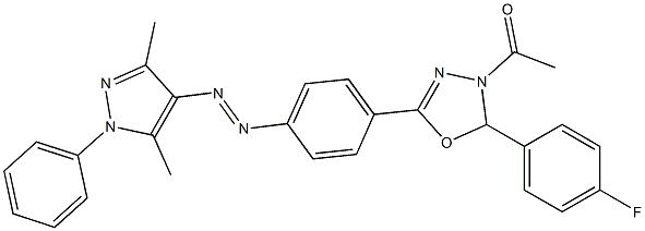 4-Acetyl-5-(4-fluorophenyl)-4,5-dihydro-2-[4-[(3,5-dimethyl-1-phenyl-1H-pyrazol-4-yl)azo]phenyl]-1,3,4-oxadiazole Struktur