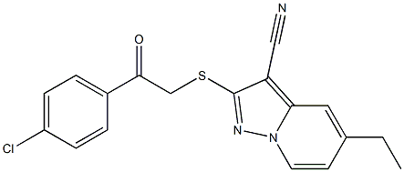 2-[[(4-Chlorophenylcarbonyl)methyl]thio]-5-ethyl-pyrazolo[1,5-a]pyridine-3-carbonitrile Struktur