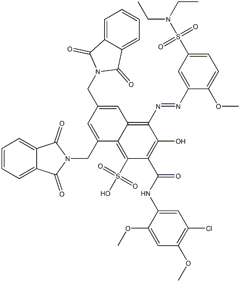 2-[(5-Chloro-2,4-dimethoxyphenyl)aminocarbonyl]-4-[5-[(diethylamino)sulfonyl]-2-methoxyphenylazo]-3-hydroxy-6,8-bis(phthalimidylmethyl)naphthalene-1-sulfonic acid Struktur