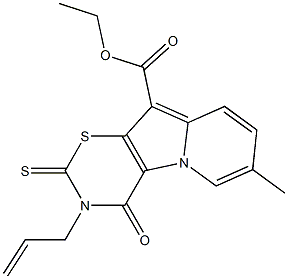 3,4-Dihydro-4-oxo-2-thioxo-3-allyl-7-methyl-2H-1,3-thiazino[6,5-b]indolizine-10-carboxylic acid ethyl ester Struktur