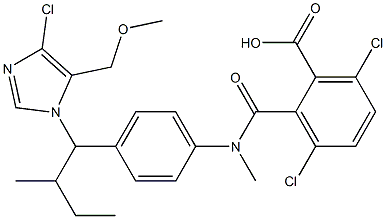 2-[N-[4-(2-Butyl-4-chloro-5-methoxymethyl-1H-imidazol-1-ylmethyl)phenyl]-N-methylaminocarbonyl]-3,6-dichlorobenzoic acid Struktur