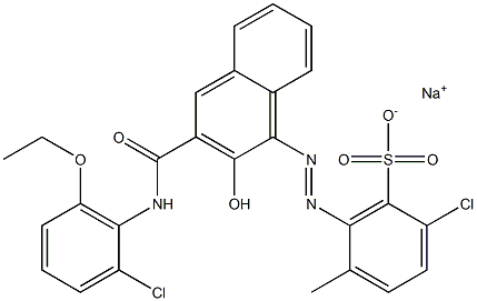 2-Chloro-5-methyl-6-[[3-[[(2-chloro-6-ethoxyphenyl)amino]carbonyl]-2-hydroxy-1-naphtyl]azo]benzenesulfonic acid sodium salt Struktur