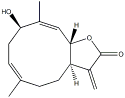 (3aR,9R,11aS,6Z,10E)-3a,4,5,8,9,11a-Hexahydro-9-hydroxy-6,10-dimethyl-3-methylenecyclodeca[b]furan-2(3H)-one Struktur