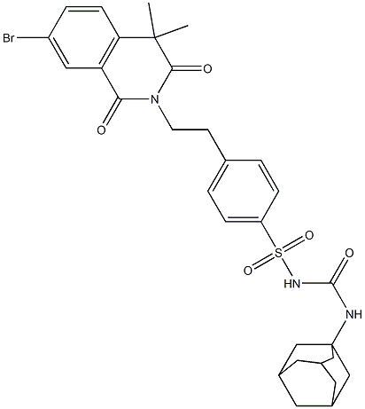 1-(Adamantan-1-yl)-3-[p-[2-(7-bromo-3,4-dihydro-4,4-dimethyl-1,3-dioxo-isoquinolin-2(1H)-yl)ethyl]phenylsulfonyl]urea Struktur