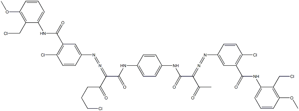 3,3'-[2-(2-Chloroethyl)-1,4-phenylenebis[iminocarbonyl(acetylmethylene)azo]]bis[N-[2-(chloromethyl)-3-methoxyphenyl]-6-chlorobenzamide] Struktur