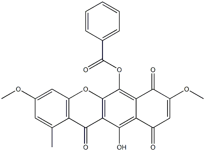 Benzoic acid 10,12-dihydro-11-hydroxy-3,8-dimethoxy-1-methyl-7,10,12-trioxo-7H-benzo[b]xanthen-6-yl ester Struktur