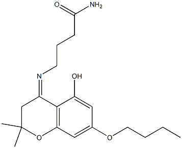 4-[(2,2-Dimethyl-5-hydroxy-7-butoxychroman-4-ylidene)amino]butanamide Struktur