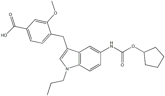 4-[5-Cyclopentyloxycarbonylamino-1-propyl-1H-indol-3-ylmethyl]-3-methoxybenzoic acid Struktur