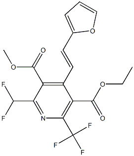 2-(Difluoromethyl)-6-(trifluoromethyl)-4-(2-(2-furyl)ethenyl)pyridine-3,5-dicarboxylic acid 5-ethyl 3-methyl ester Struktur