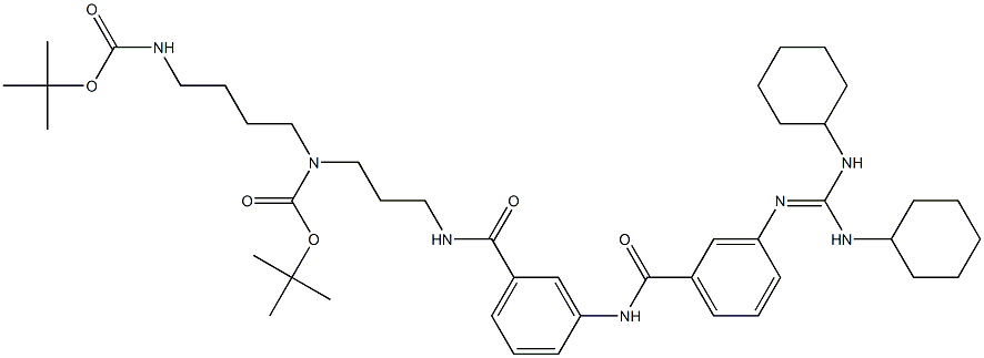 3-[[3-[Bis(cyclohexylamino)methyleneamino]benzoyl]amino]-N-[3-[(tert-butoxycarbonyl)[4-(tert-butoxycarbonylamino)butyl]amino]propyl]benzamide Struktur