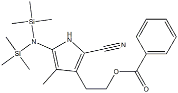 5-[Bis(trimethylsilyl)amino]-3-(2-benzoyloxyethyl)-4-methyl-1H-pyrrole-2-carbonitrile Struktur