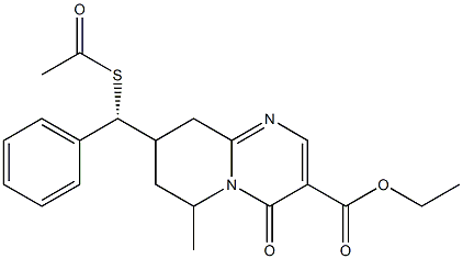 8-[(R)-Acetylthio(phenyl)methyl]-6,7,8,9-tetrahydro-6-methyl-4-oxo-4H-pyrido[1,2-a]pyrimidine-3-carboxylic acid ethyl ester Struktur