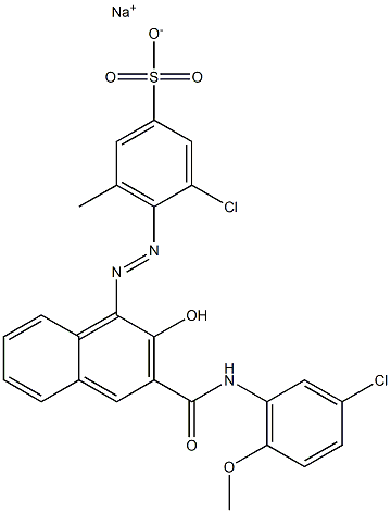 3-Chloro-5-methyl-4-[[3-[[(3-chloro-6-methoxyphenyl)amino]carbonyl]-2-hydroxy-1-naphtyl]azo]benzenesulfonic acid sodium salt Struktur