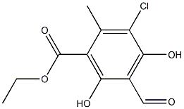 3-Chloro-5-formyl-4,6-dihydroxy-2-methylbenzoic acid ethyl ester Struktur