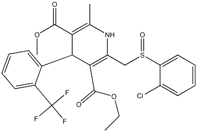 1,4-Dihydro-4-(2-trifluoromethylphenyl)-6-methyl-2-[(2-chlorophenylsulfinyl)methyl]pyridine-3,5-dicarboxylic acid 3-ethyl 5-methyl ester Struktur