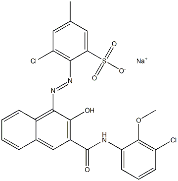 3-Chloro-5-methyl-2-[[3-[[(3-chloro-2-methoxyphenyl)amino]carbonyl]-2-hydroxy-1-naphtyl]azo]benzenesulfonic acid sodium salt Struktur