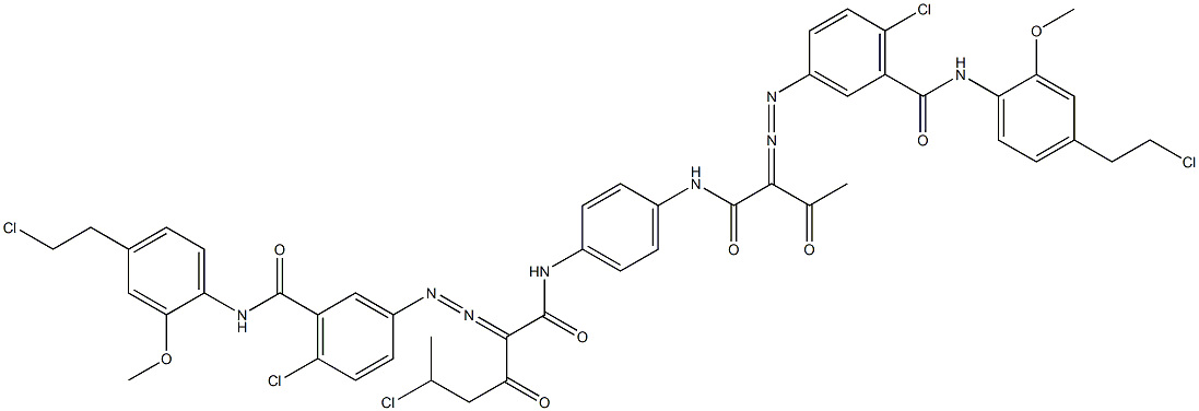 3,3'-[2-(1-Chloroethyl)-1,4-phenylenebis[iminocarbonyl(acetylmethylene)azo]]bis[N-[4-(2-chloroethyl)-2-methoxyphenyl]-6-chlorobenzamide] Struktur