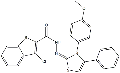 3-Chloro-N'-[(3-(4-methoxyphenyl)-4-phenyl-2,3-dihydrothiazol)-2-ylidene]benzo[b]thiophene-2-carbohydrazide Struktur