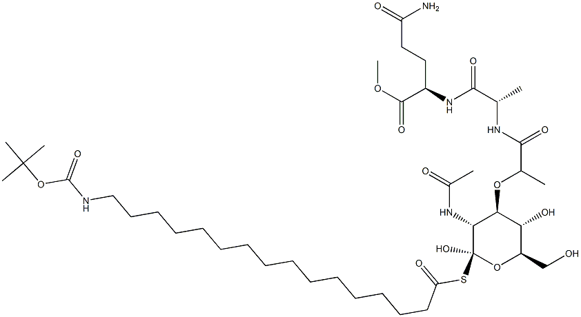 N2-[N-[N-Acetyl-1-[[16-[[(tert-butoxy)carbonyl]amino]hexadecanoyl]thio]muramoyl]-L-alanyl]-D-glutamine methyl ester Struktur