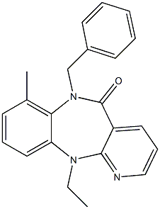 6,11-Dihydro-6-benzyl-11-ethyl-7-methyl-5H-pyrido[2,3-b][1,5]benzodiazepin-5-one Struktur